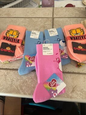 Care Bears & Garfield Women's Crew Socks — Pink, Blue, Peach